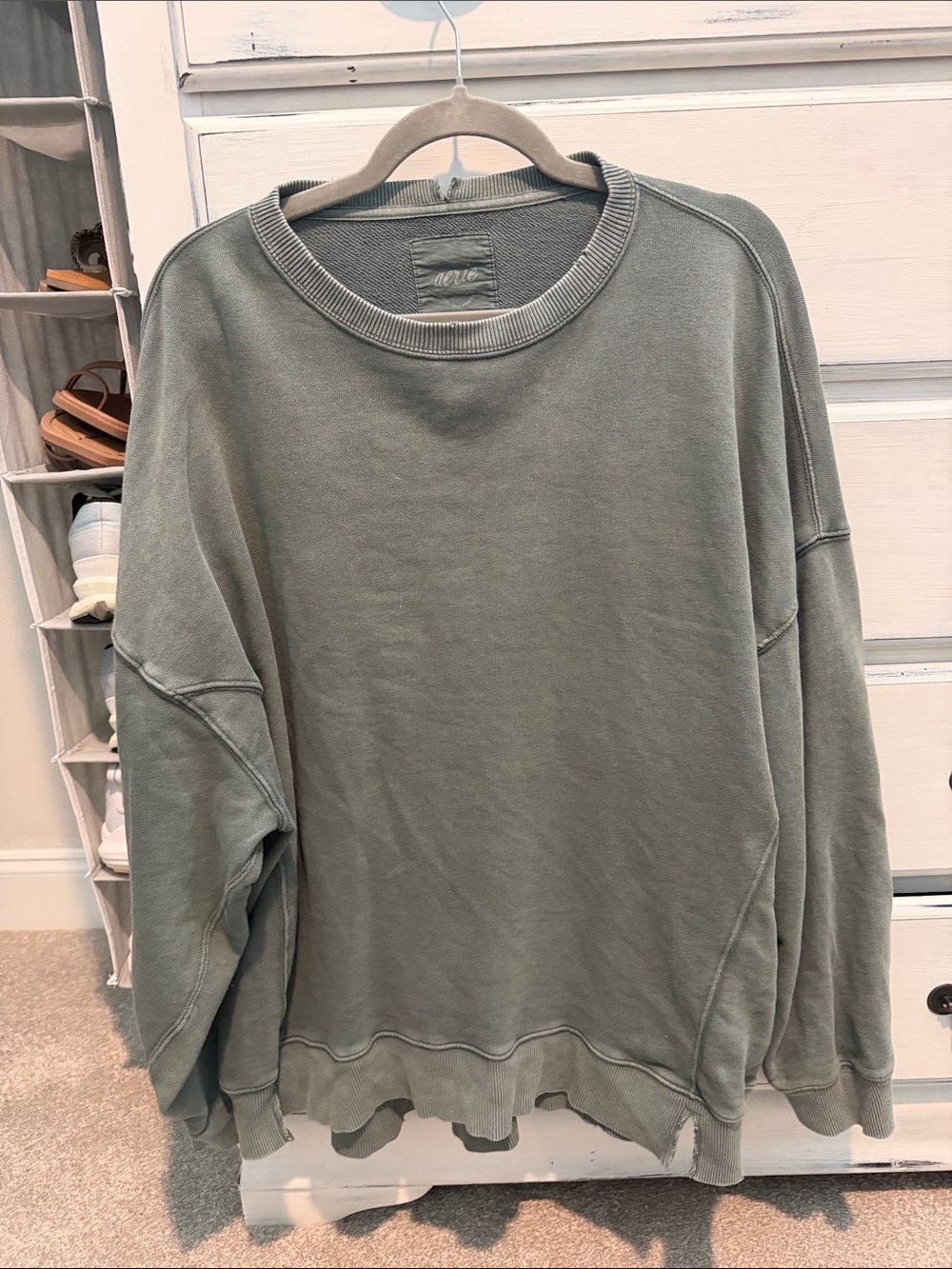 aerie Olive Green Washed Crewneck Sweater
